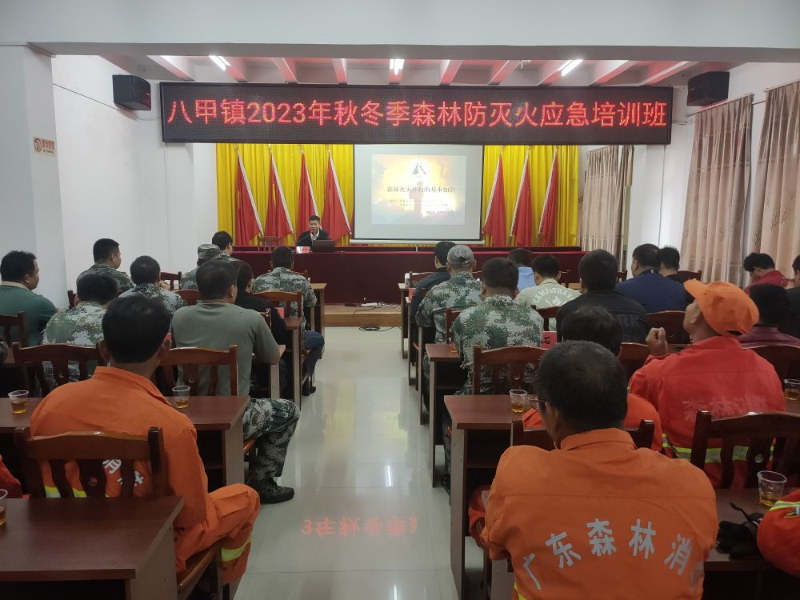 11月29日市林業(yè)局賴德許股長、市應(yīng)急局邱宏光股長帶隊(duì)到八甲鎮(zhèn)指導(dǎo)森林防滅火工作并舉辦森林防滅火應(yīng)急培訓(xùn)班，鎮(zhèn)林業(yè)、應(yīng)急部門、各村干部、各村護(hù)林員70余人參加了培訓(xùn)。2(1).jpg